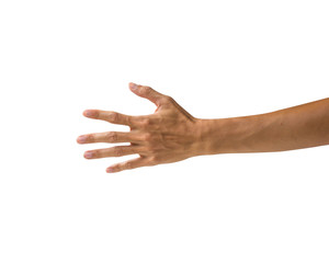Clipping path hand gestures isolated on white background. Hand making number five sign or symbol gesture. Back hand gesture.