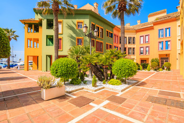 Beautiful colorful houses and apartments in Sotogrande yacht port, Costa del Sol, Spain © pkazmierczak