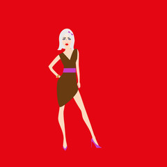 girl in evening dress/In the picture a girl on a red carpet in a dress, pretty. The girl is beautiful, attractive