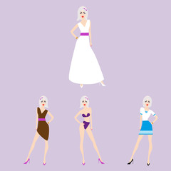  girls model/In the figure, four models are bridesmaids, in dresses girls in a swimsuit, in boots. The show of model girls.	