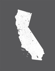U.S. states - map of California. Please look at my other images of cartographic series - they are all very detailed and carefully drawn by hand WITH RIVERS AND LAKES.