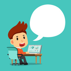 Vector cartoon a businessman at work with white speech bubble