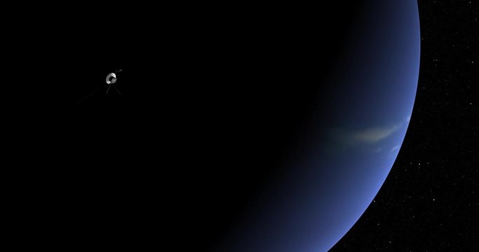 Long shot: the Voyager spacecraft in orbit around Neptune. Reversible, can be rotated 180 degrees. Elements of this image furnished by NASA.