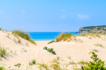 Entrance to Bolonia beach from beautiful sand dune, Andalusia, Spain