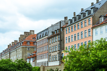 Fototapeta na wymiar A row of colourful houses, in Copenhagen, Denmark