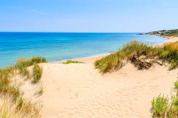 Crédence de cuisine en verre imprimé Plage de Bolonia, Tarifa, Espagne Dunes de sable d& 39 herbe sur la plage de Paloma, Andalousie, Espagne