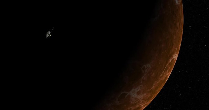 Long shot: the Galileo spacecraft in orbit around Venus. Reversible, can be rotated 180 degrees. Elements of this image furnished by NASA.
