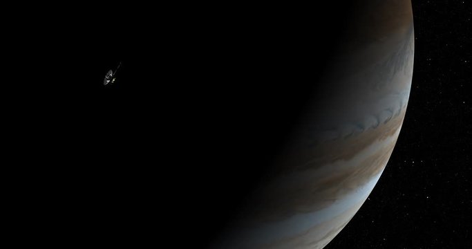 Long shot: the Galileo spacecraft in orbit around Jupiter. Reversible, can be rotated 180 degrees. Elements of this image furnished by NASA.