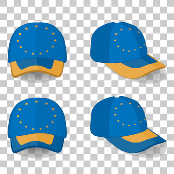 baseball cap with Europe Union flag. colorful set. vector illustration