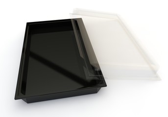 Empty container with a transparent lid for sushi, Japanese rolls and other products and goods