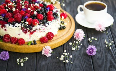 Cheese cake on wooden table