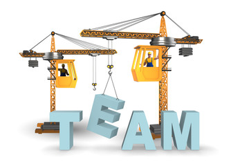 Crane in team and teamwork concept