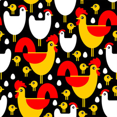Chicken Farm pattern seamless. Chicken and rooster and chicken background. Children fabric texture. Vector illustration