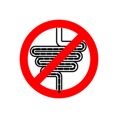 Stop Intestines. Red prohibitory road sign. Ban Human gut. Vector illustration