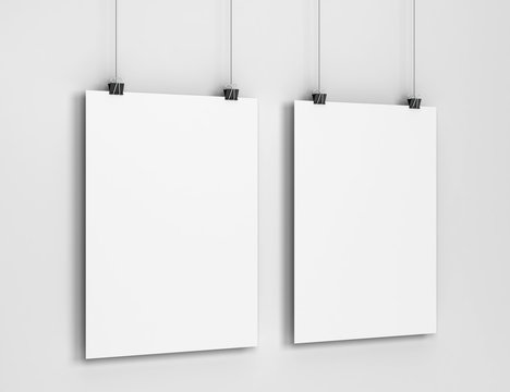 Blank poster hanging on a wall mockup