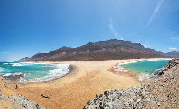 Partial view of Windward Beach in Fuerteventura, Canary Islands, Spain.