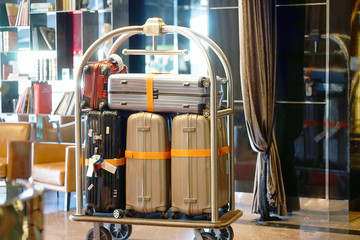 Trolley Luggage at the hotel. Hotel baggage cart © polack