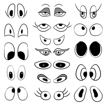 set of pairs of caricature eyes. Vector illustration. Hand drawing