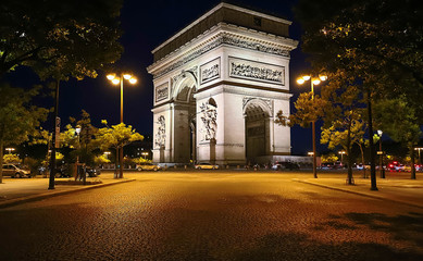 The Triumphal Arch in evening, Paris, France.