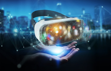 Naklejka premium Businesswoman using virtual reality glasses technology 3D rendering
