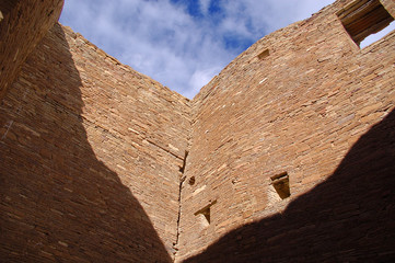 Chaco Canyon Anizazi great house interior ruins in Northern New Mexico