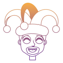 Cartoon man with his face painted and jester hat over white background, colorful design. vector illustration