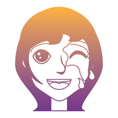 cartoon woman with her face painted over white background, vector illustration