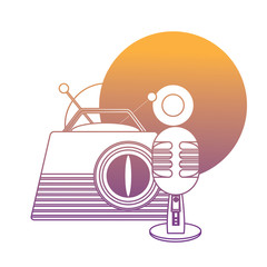 retro radio and microphone with vinyl over white background, vector illustration