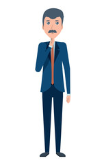 Cartoon businessman with mustache standing over white background, vector illustration