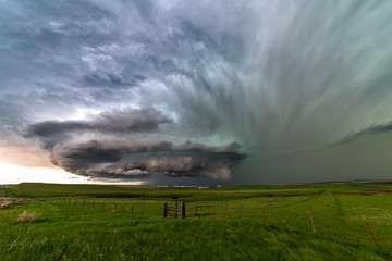 Supercell thunderstorm with dramatic clouds near Ryegate, Montana.