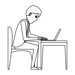 businessman at desk over white background, vector illustration