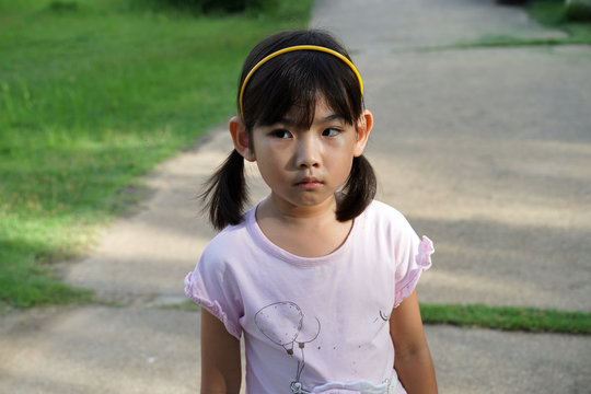 Portrait Asian kids little girl sad