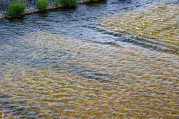 Ripples of water on the river, clear water in shallow water
