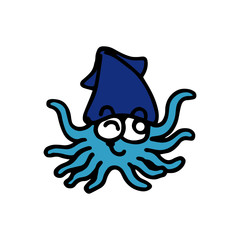 Squid cartoon illustration isolated on white background for children color book