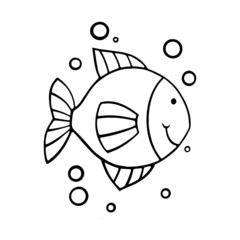 Fish cartoon illustration isolated on white background for children color book