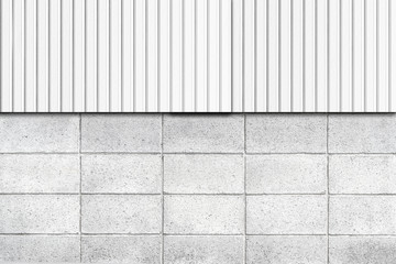 White zinc fence and cement block fence background