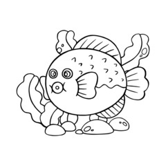 Puffer fish cartoon illustration isolated on white background for children color book