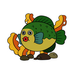 Puffer fish cartoon illustration isolated on white background for children color book