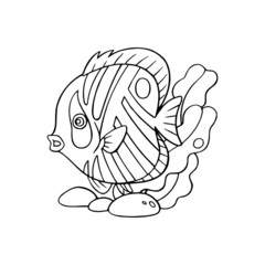 Fish cartoon illustration isolated on white background for children color book