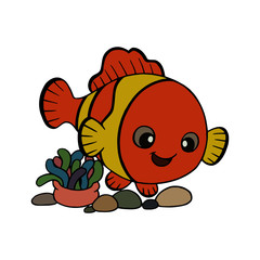 Fish cartoon illustration isolated on white background for children color book