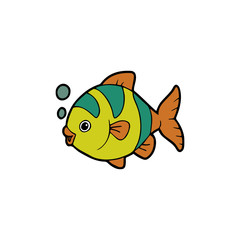 Fish cartoon illustration isolated on white background for children color book