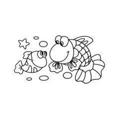 Fish cartoon illustration isolated on white background for children color book