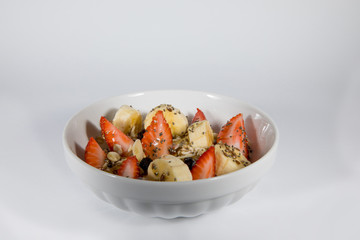 Breakfast with oats, strawberry and banana