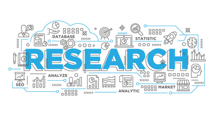 illustration of creative banner, digital marketing statisic research presentation banner, abstract thin line icon. use for business background and annual report cover. Searh Enggine Optimization.