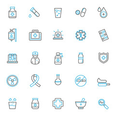 set of medical icons, with blue thin line, editable stroke, use for healthcare or hospital web icon asset and pictogram presentation, herbal, medicine, medic, medical illustration.