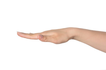 woman's hand showing symbol of the paper. Isolated