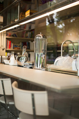 An open concept kitchen in a modern minimalist style home.