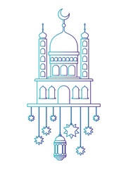 arabic castle with moon and decoration hanging vector illustration design