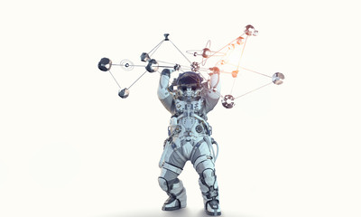 Spaceman and connection concept. Mixed media