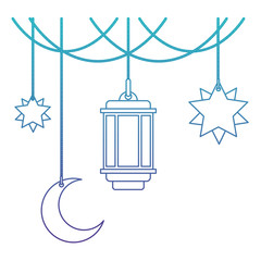 arabic lamp with crescent moon and stars hanging vector illustration design